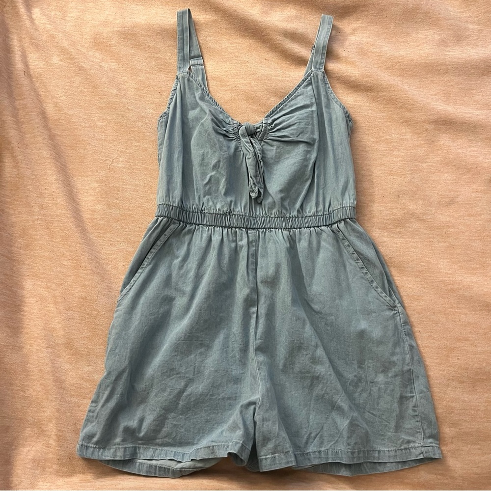 (Small) Light Blue Tie Romper with Pockets